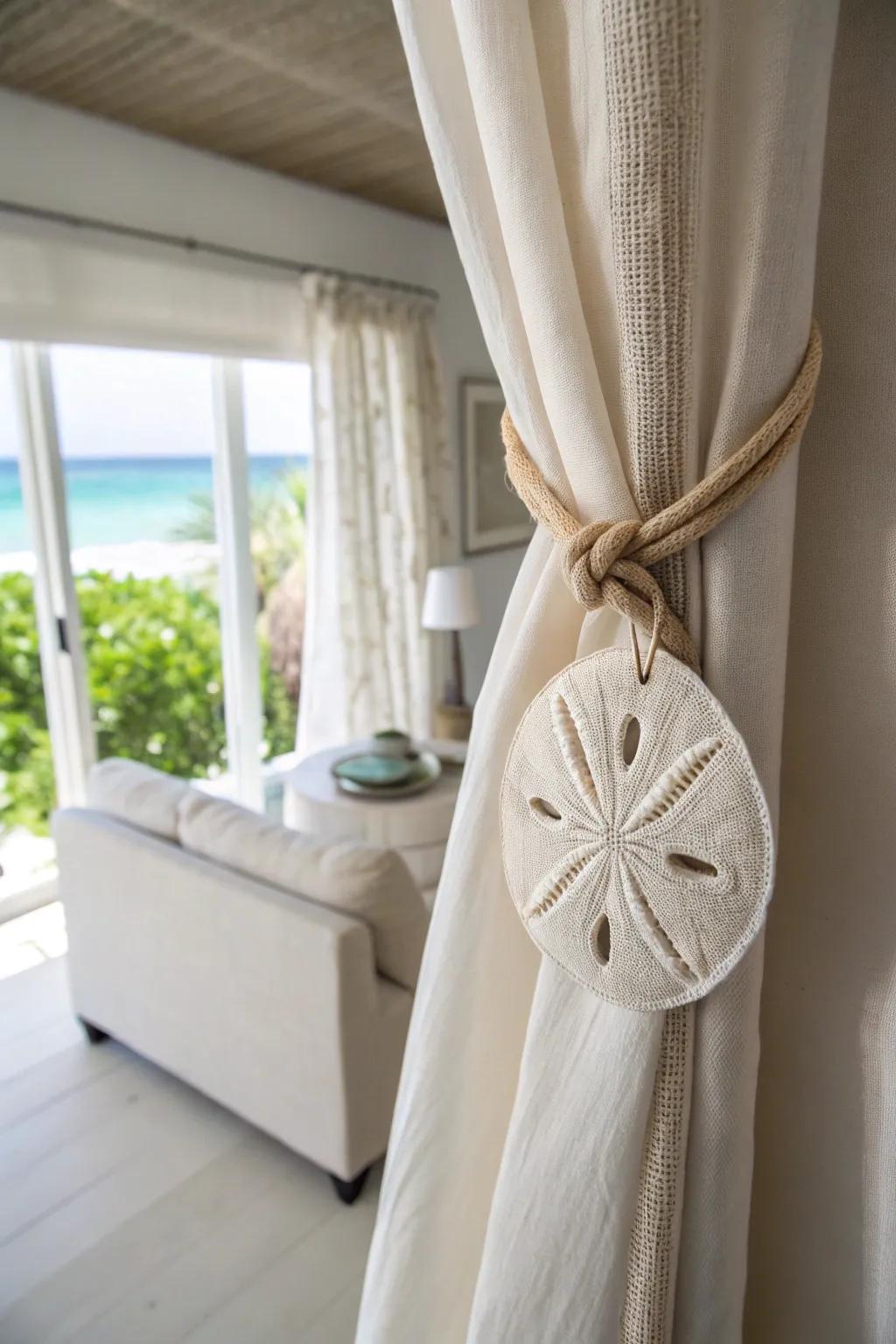 Add a coastal touch with these charming sand dollar curtain tiebacks.