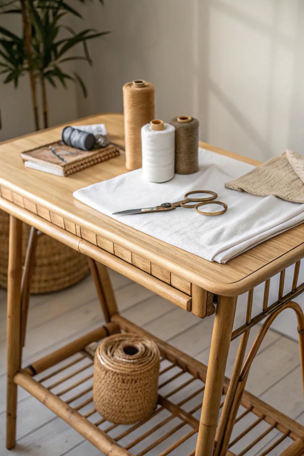 Sustainable elegance meets minimalist design with this eco-friendly bamboo sewing table. Perfect for the conscious creator.