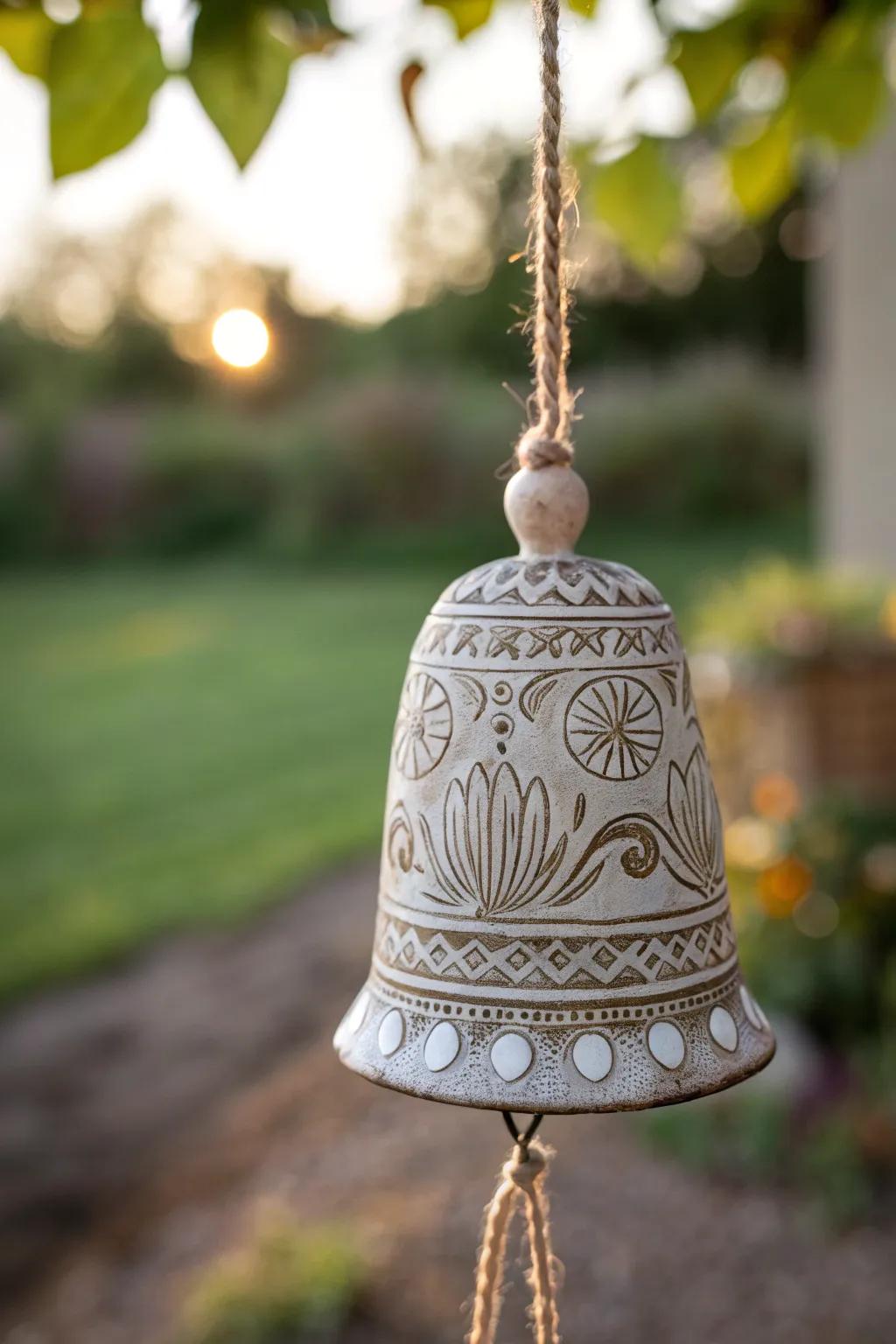 Embrace the art of sound and design with handcrafted sgraffito ceramic bells, adding a touch of beauty and melody to your space.
