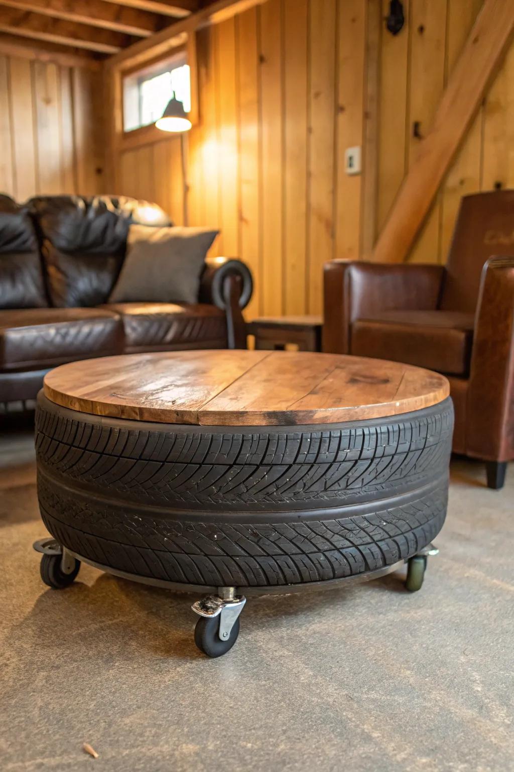 Transform your space with a DIY tire coffee table—where rugged meets refined.