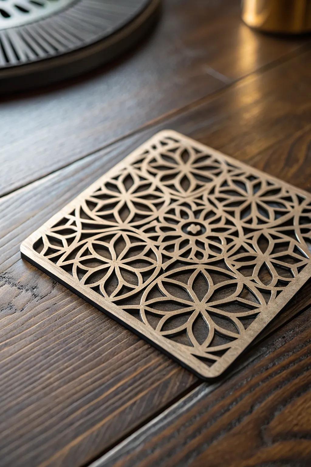 Elevate your coffee table decor with handcrafted sheet metal coasters.