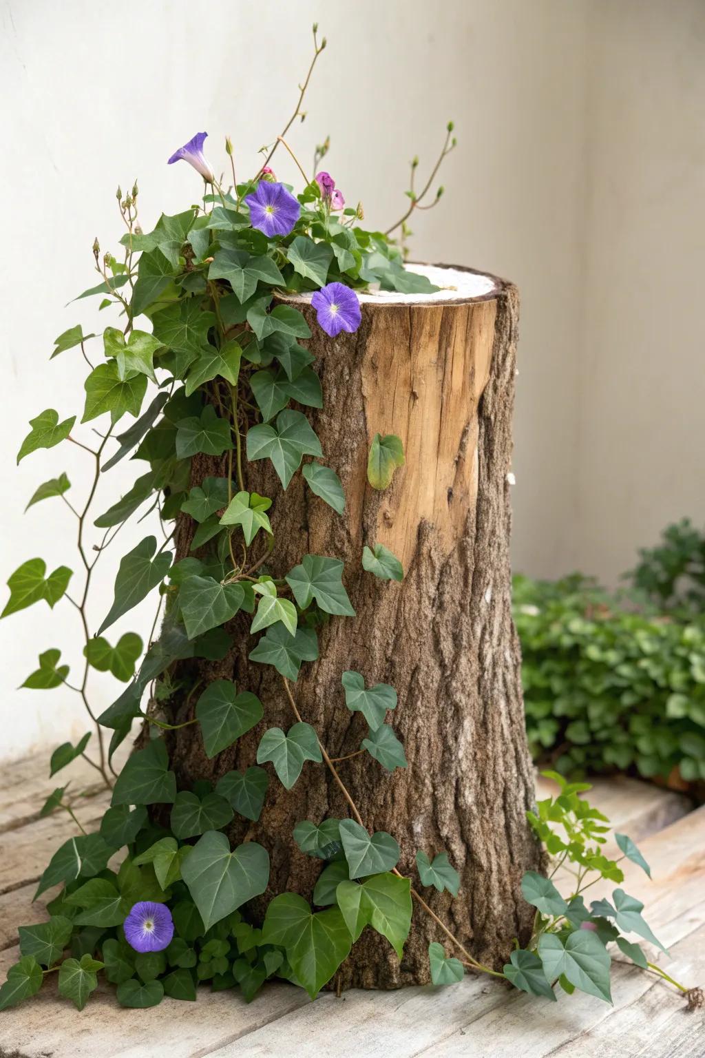 Transform your old tree stump into a stunning vertical garden oasis.