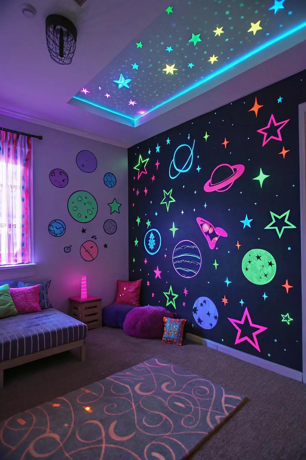 Light up the night with a dazzling Glow-in-the-Dark sleepover theme.