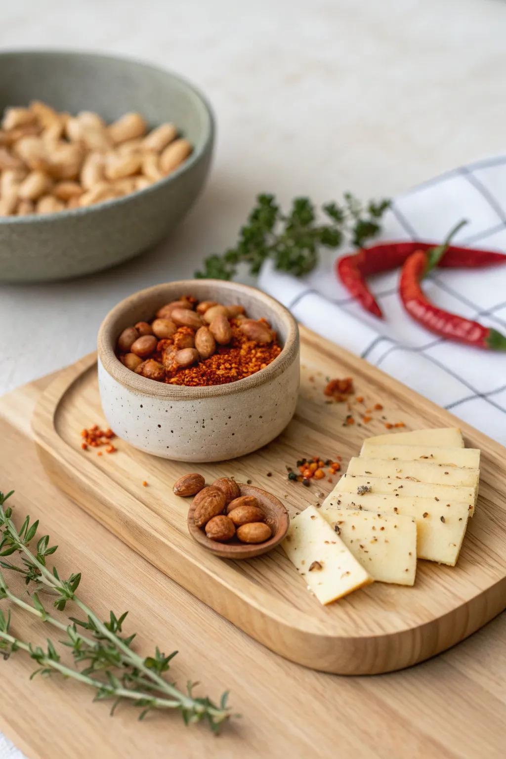 Add a kick to your crafting days with spicy peanuts and pepper jack cheese!
