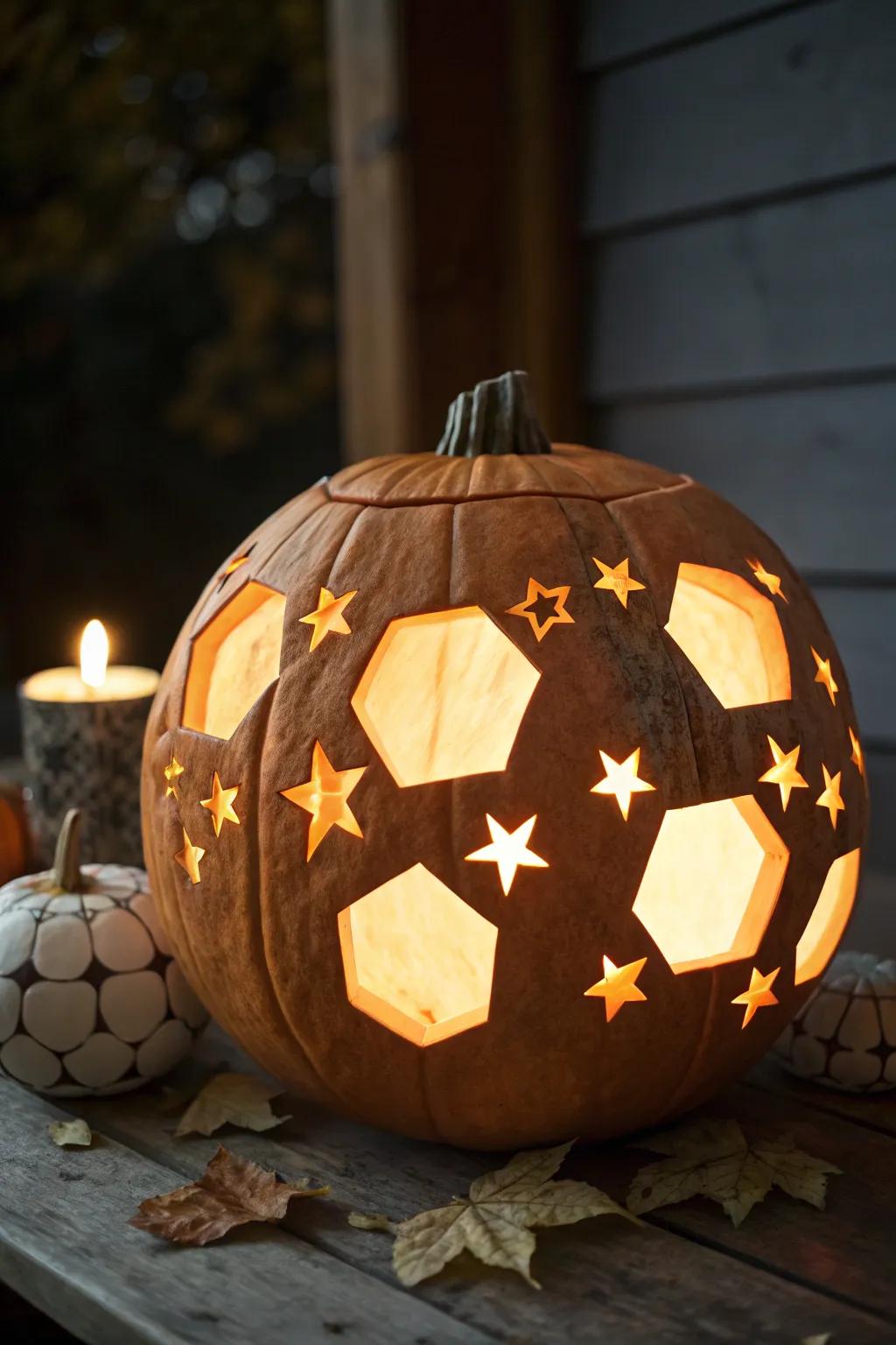 Illuminate your Halloween with this stellar soccer ball pumpkin carving!