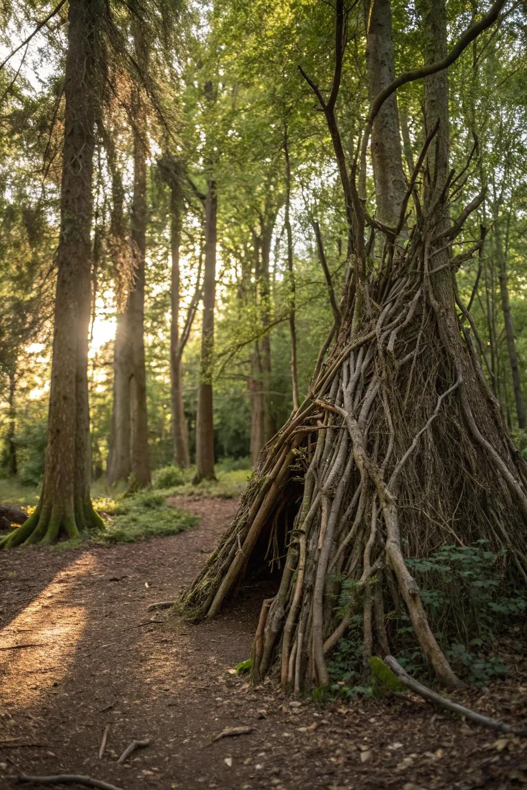 Discover your woodland retreat: a handcrafted haven of vines and sticks.