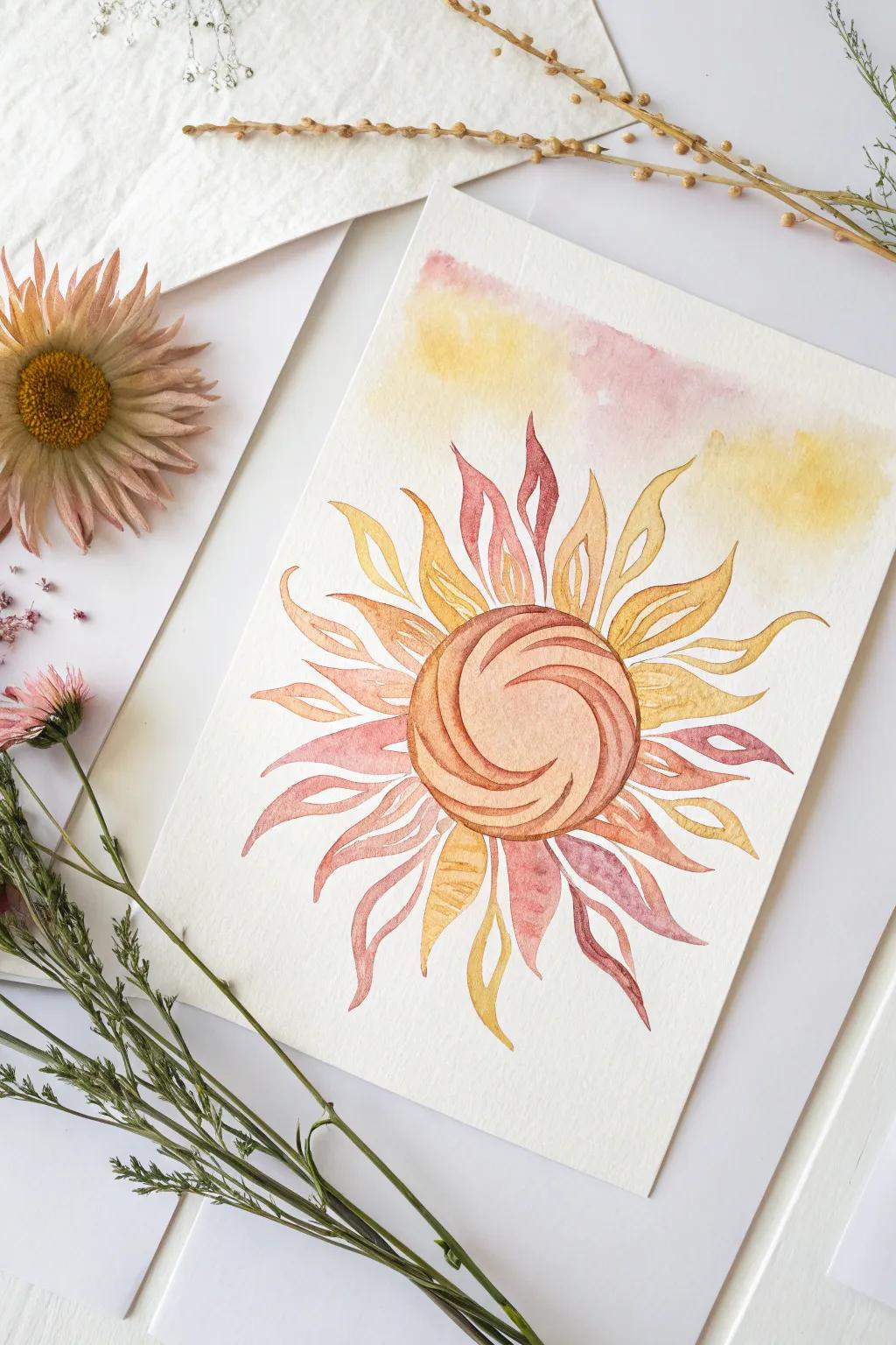 Discover the dreamy allure of watercolor sun art, where simplicity meets elegance.