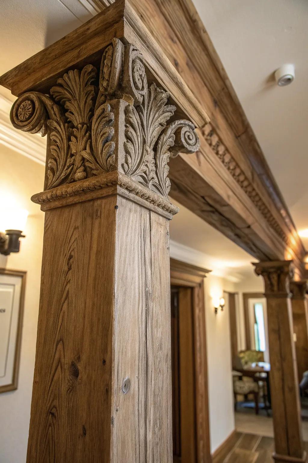 Elevate your space with the charm of decorative molding on support beams.
