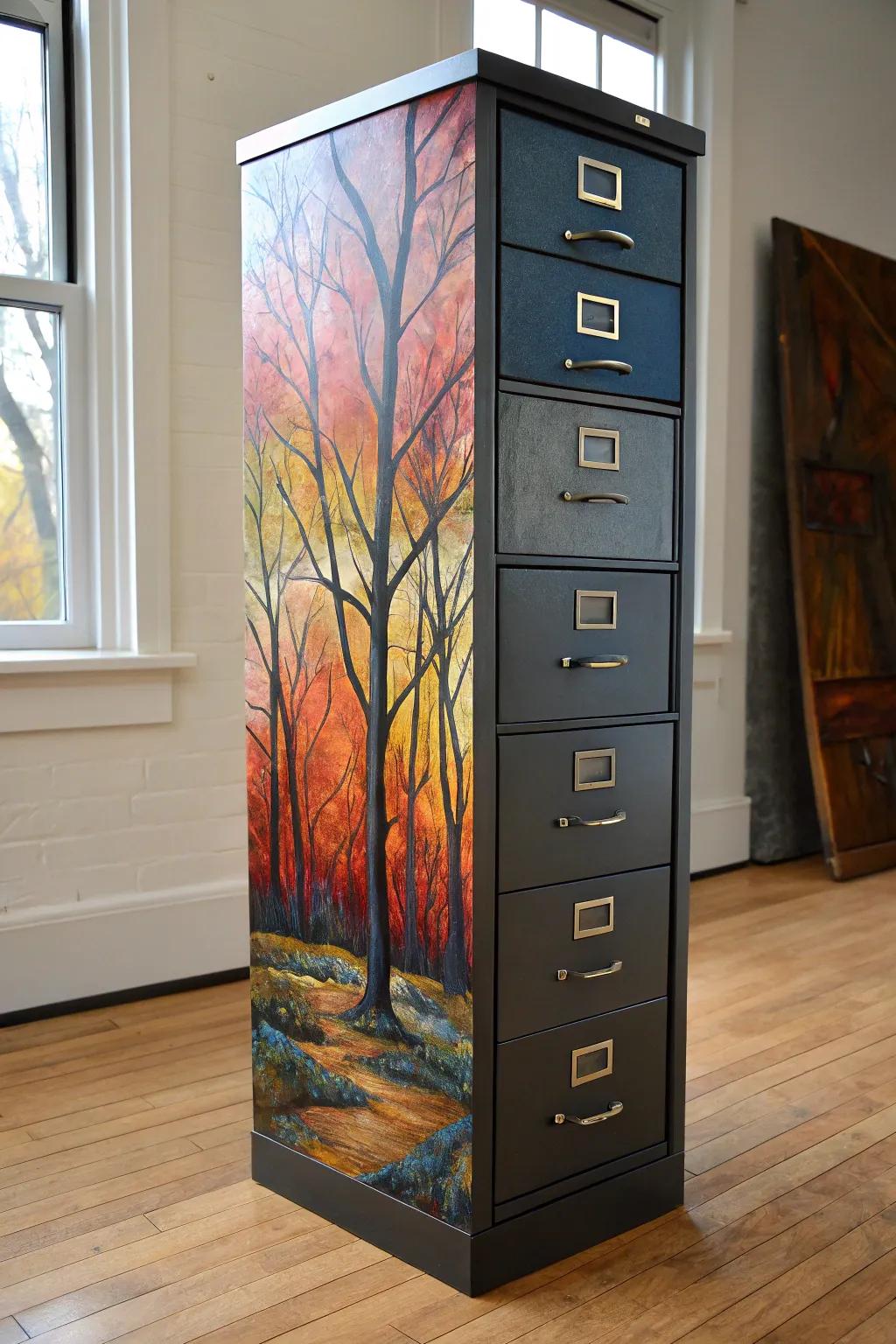 Turn your filing cabinet into a masterpiece with a touch of artistic flair.