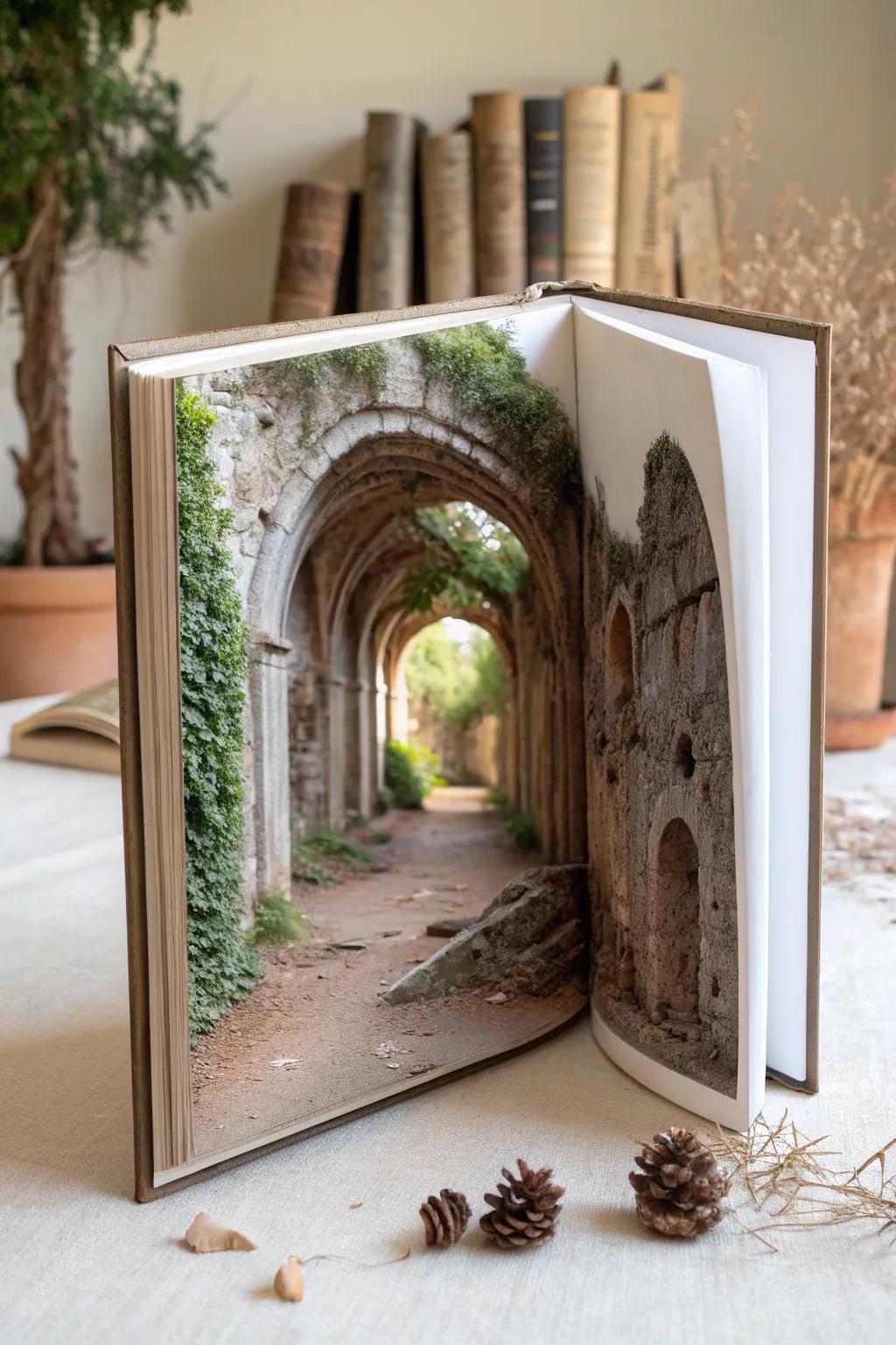 Journey through ancient ruins with this enchanting tunnel book, where mystery and history come alive.