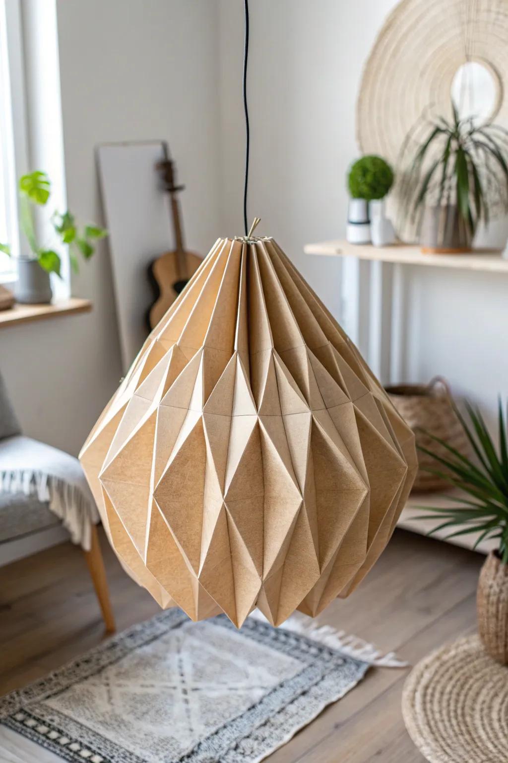 Elevate your space with a handcrafted origami lampshade that blends minimalist charm with boho warmth.