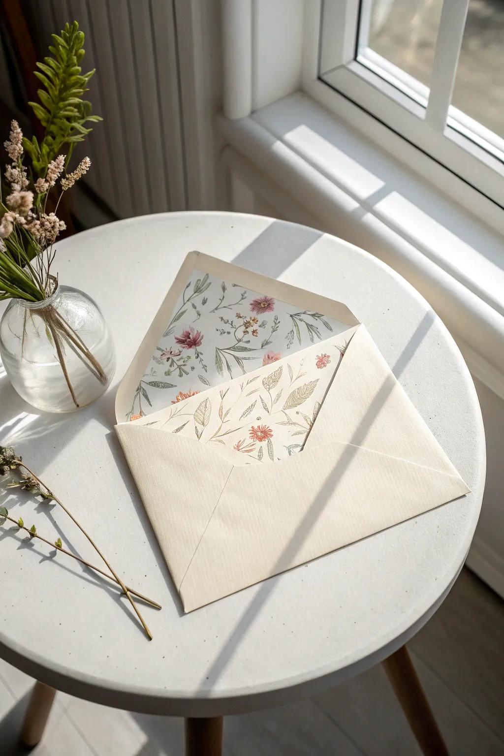 Surprise your loved one with a touch of elegance—add a charming liner to your Valentine's envelope.