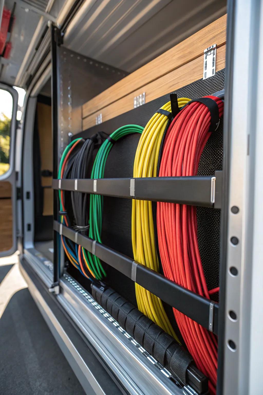 Transform cable chaos into organized perfection with Velcro: the craftsman's choice for tidy workspaces.