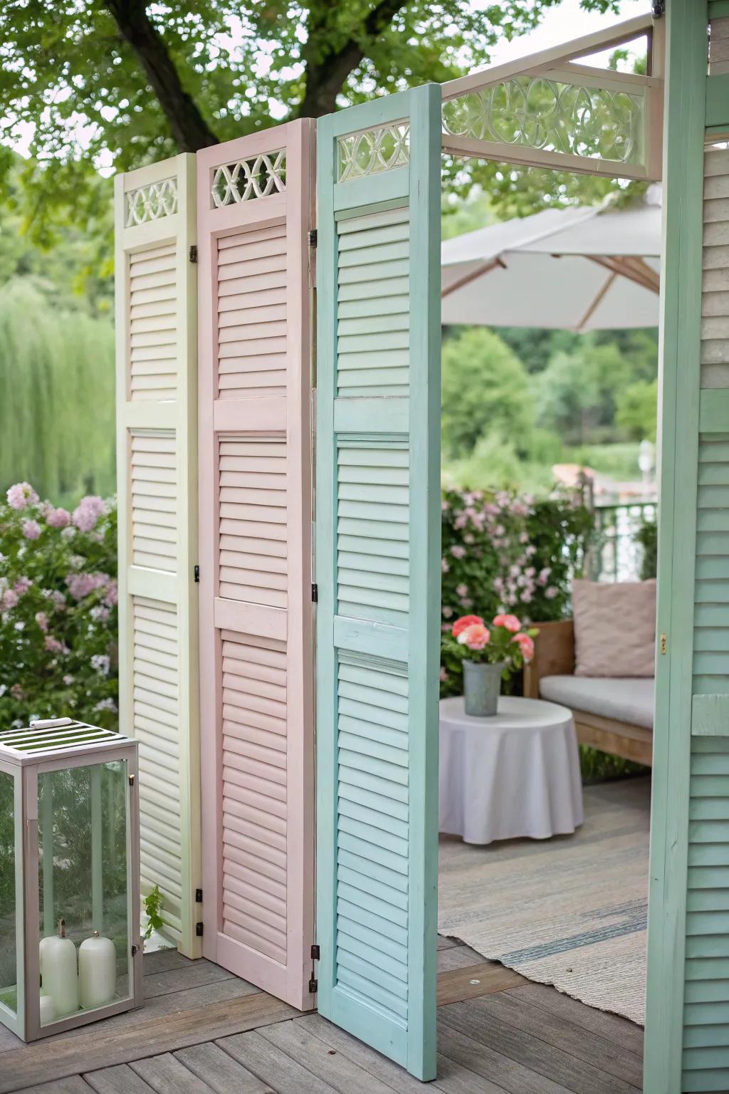 Transform old shutters into a chic outdoor privacy screen for your patio gatherings.