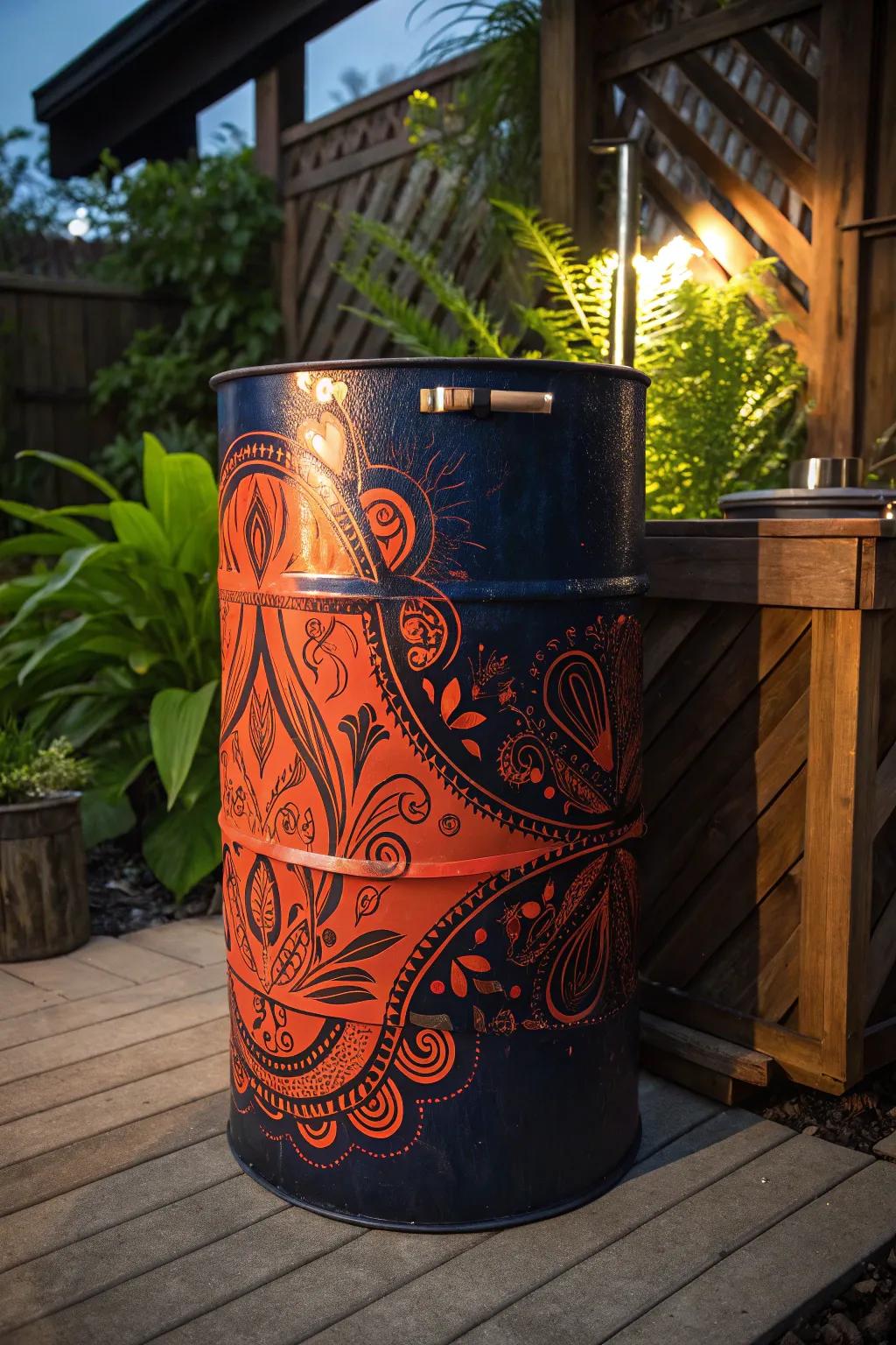 Transform your patio with this striking barrel privacy screen – where art meets function.