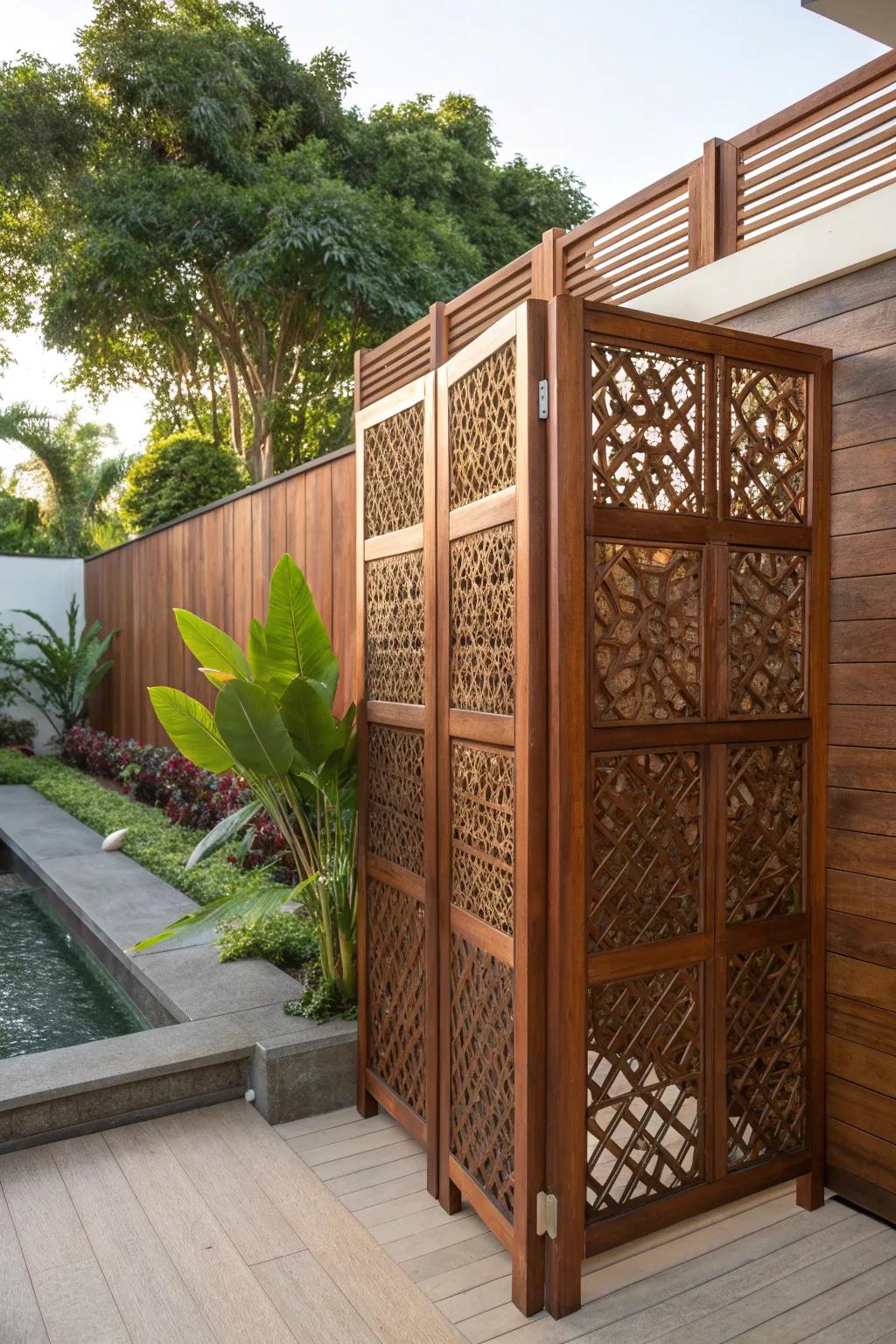 Elevate your outdoor space with an artisan-crafted privacy screen, perfect for adaptable shading solutions.