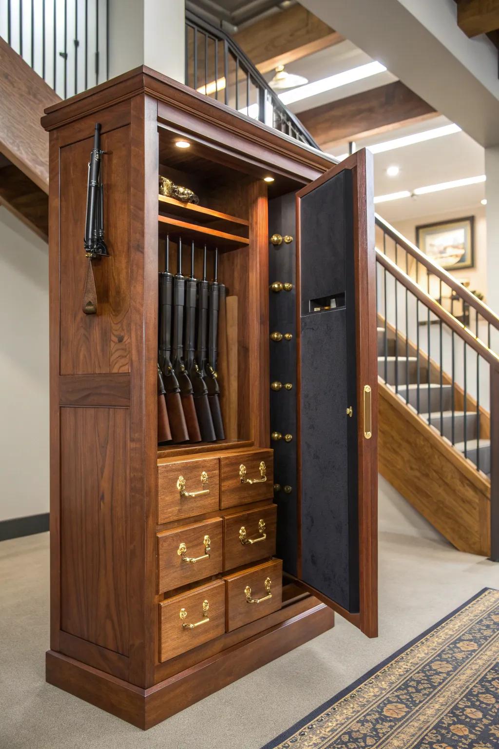 Transform under-stairs space into a sleek ammo cabinet masterpiece.
