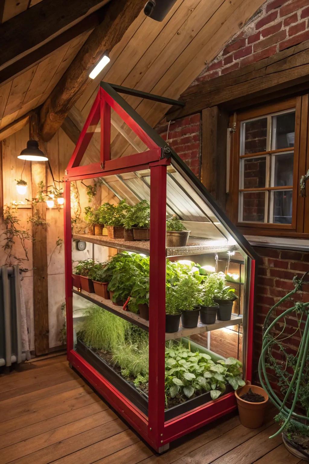 Transform your attic into a thriving haven with a stunning indoor greenhouse, where craftsmanship meets nature's beauty.