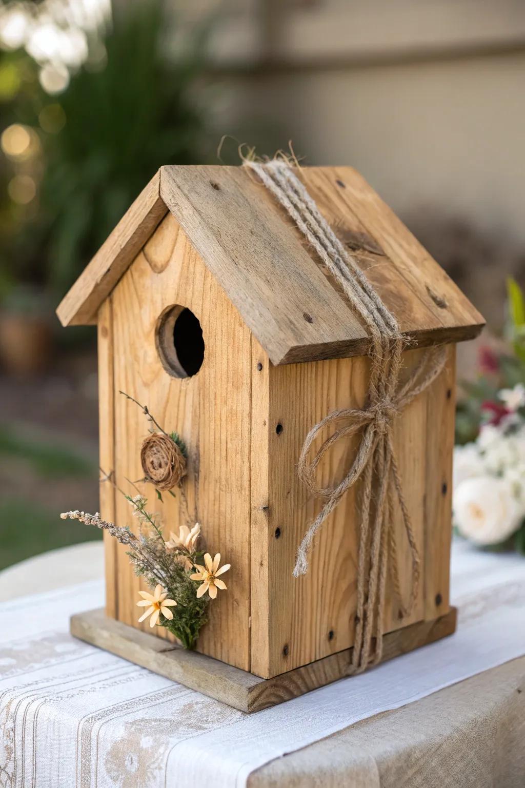 Invite nature home with handcrafted elegance: a minimalist nesting box from reclaimed wood.