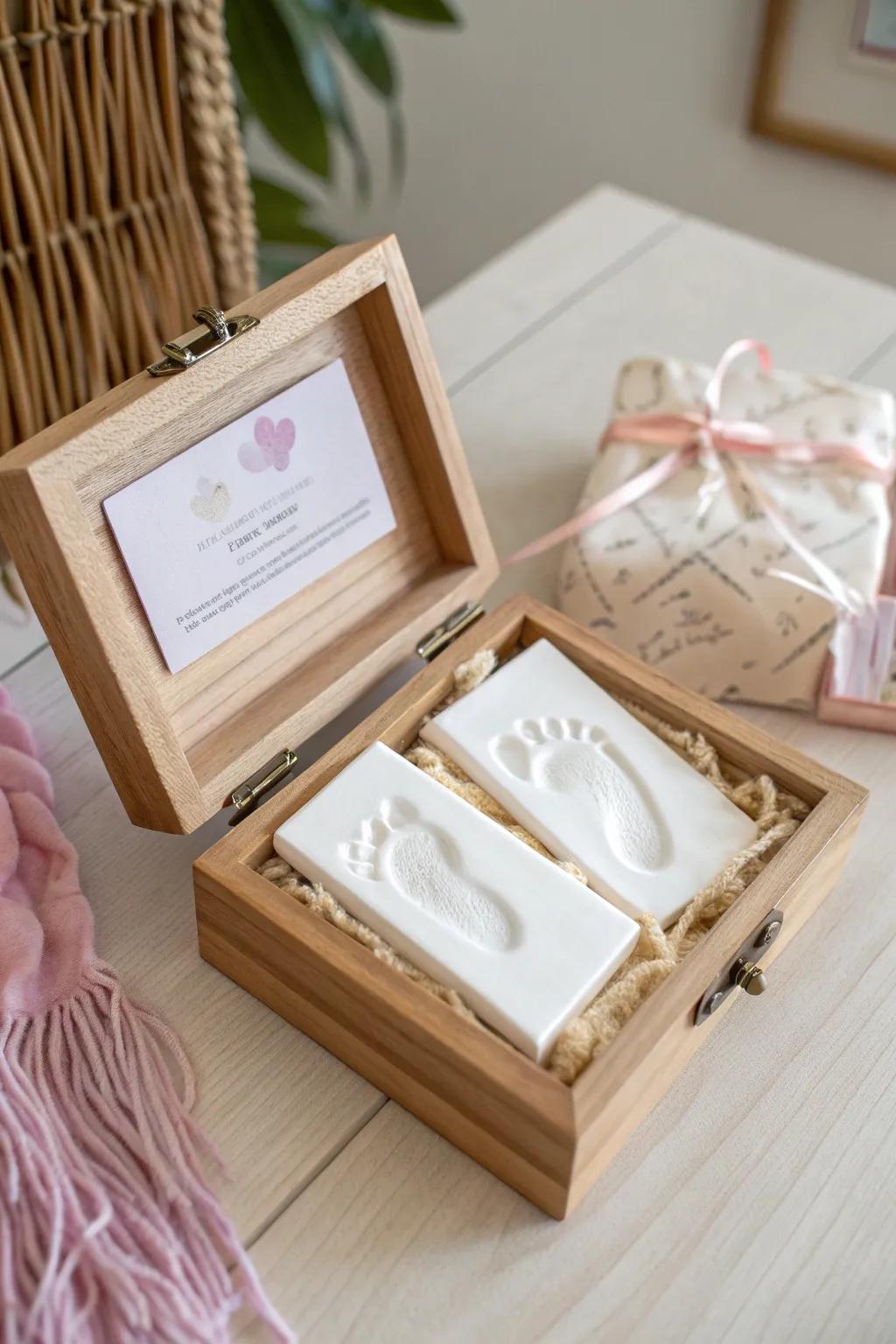 Capture the essence of cherished memories with a baby footprint keepsake gift card, perfect for a heartfelt baby shower gesture.