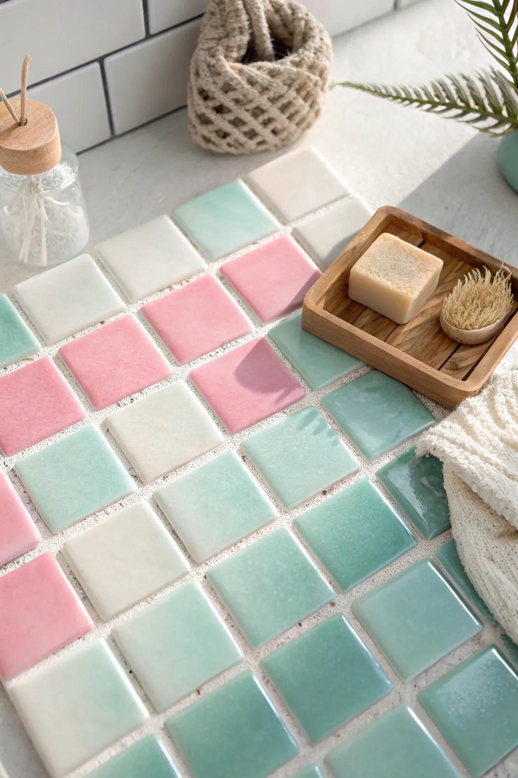 Transform your space with the gentle elegance of ombre tile designs. #BathroomInspiration #OmbreEffect #ScandiBoho