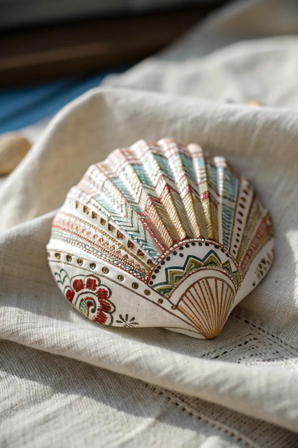 Discover the world through art: Exquisite cultural patterns on a single seashell.