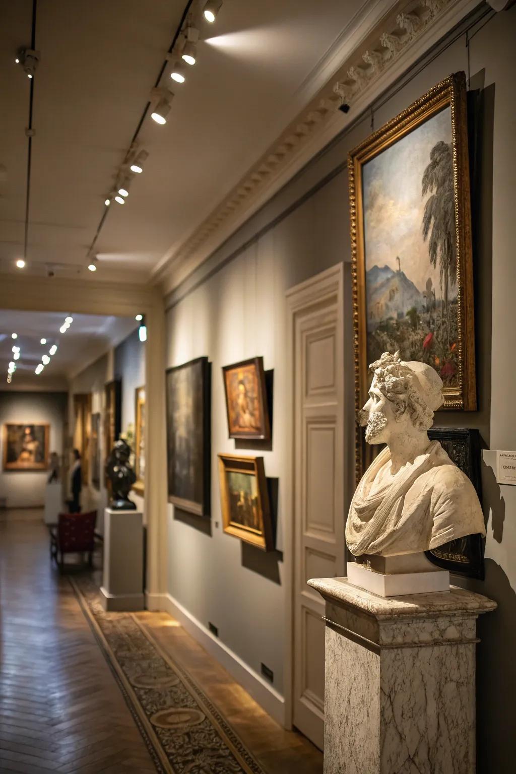 Layered lighting adding dimension to art displays