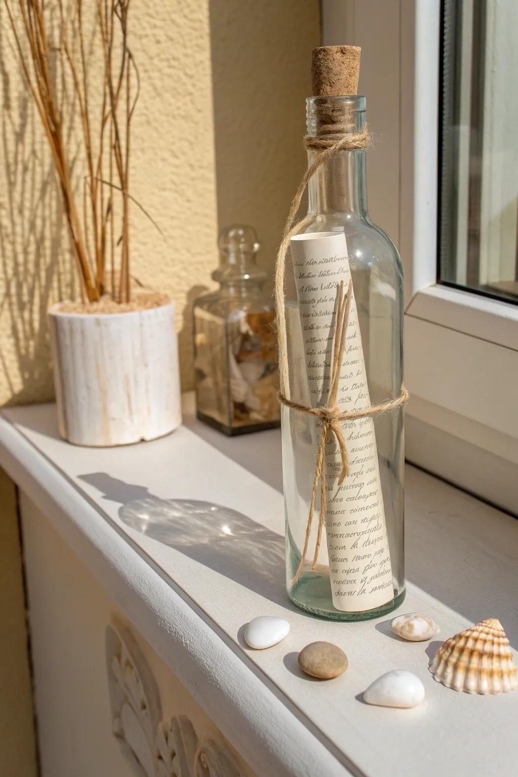 Seaside stories: A minimalist 'message in a book bottle' for your coastal-inspired nook.