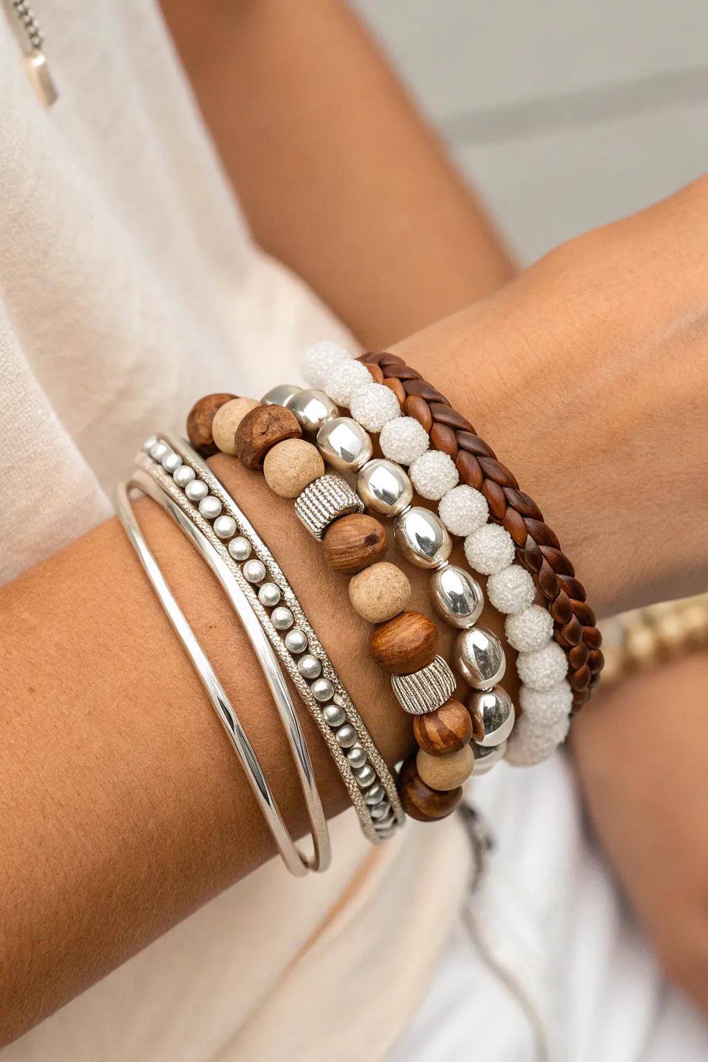 Embrace the art of unexpected layering with minimalist bracelets that make a subtle yet striking statement. #BraceletLayering #ScandiBoho