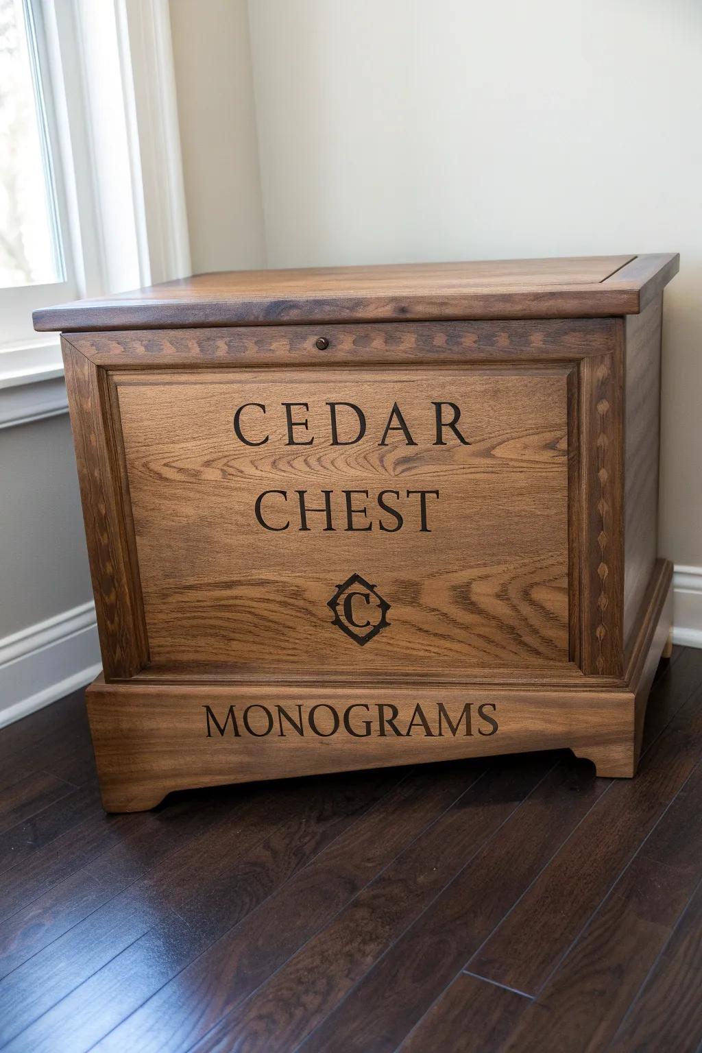 Transform your cedar chest into a personal masterpiece with elegant monograms.