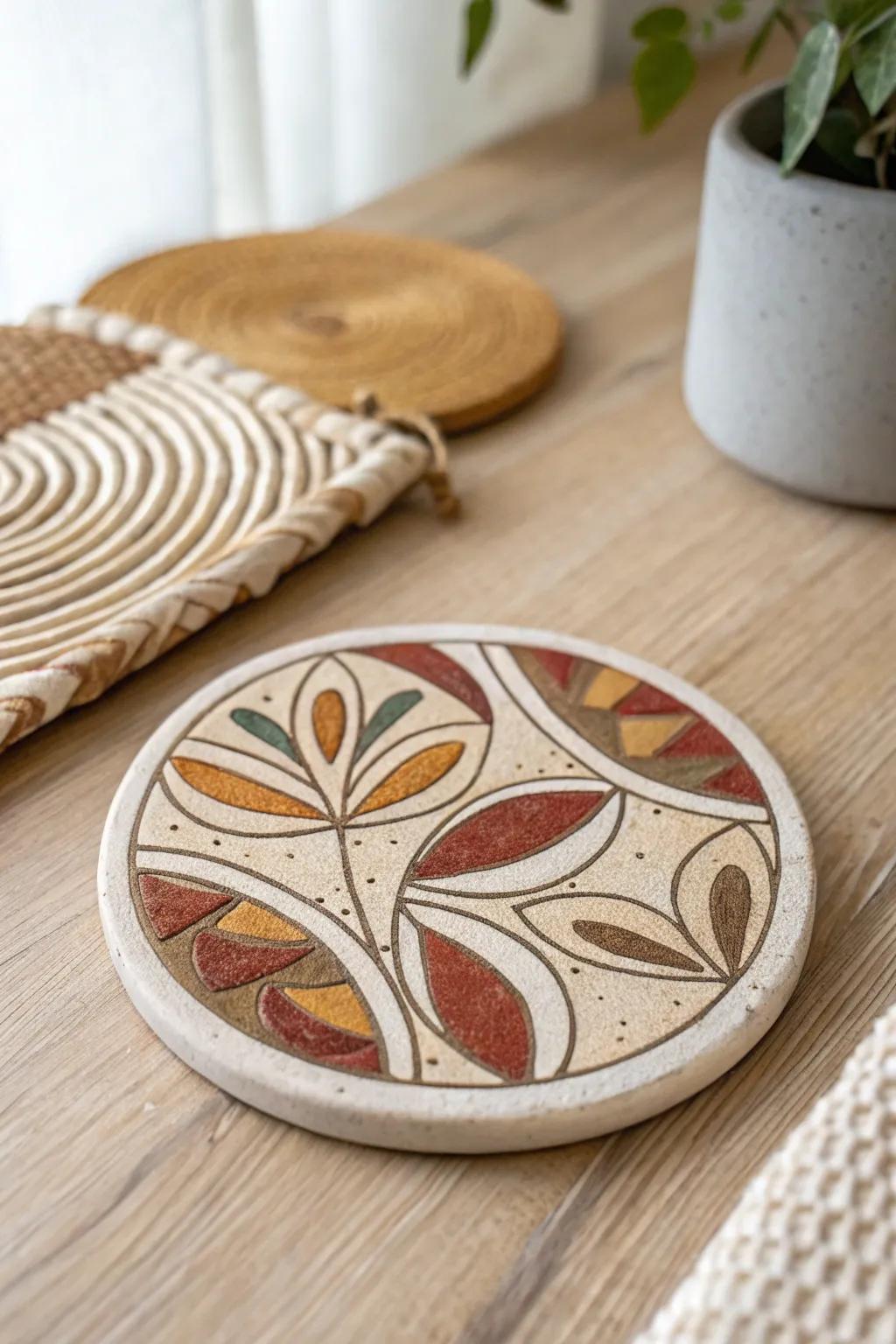 Elevate your coffee break with this funky ceramic coaster, where art meets functionality.