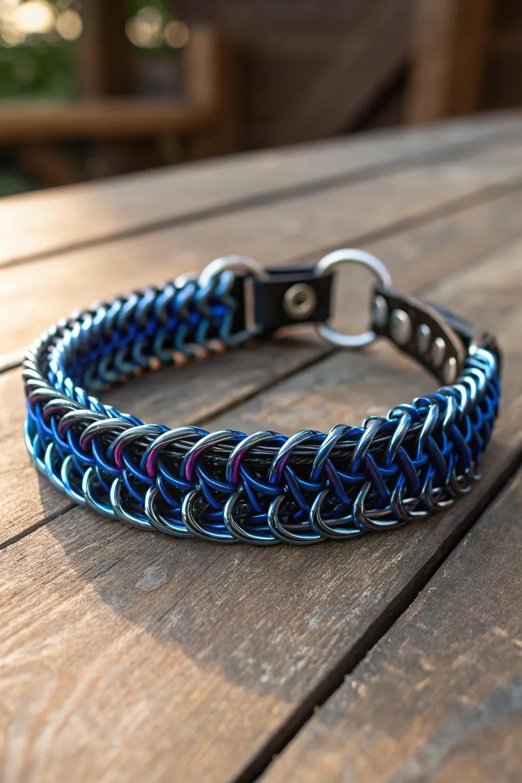 Add a touch of medieval elegance to your pet's style with this handcrafted chainmail collar.