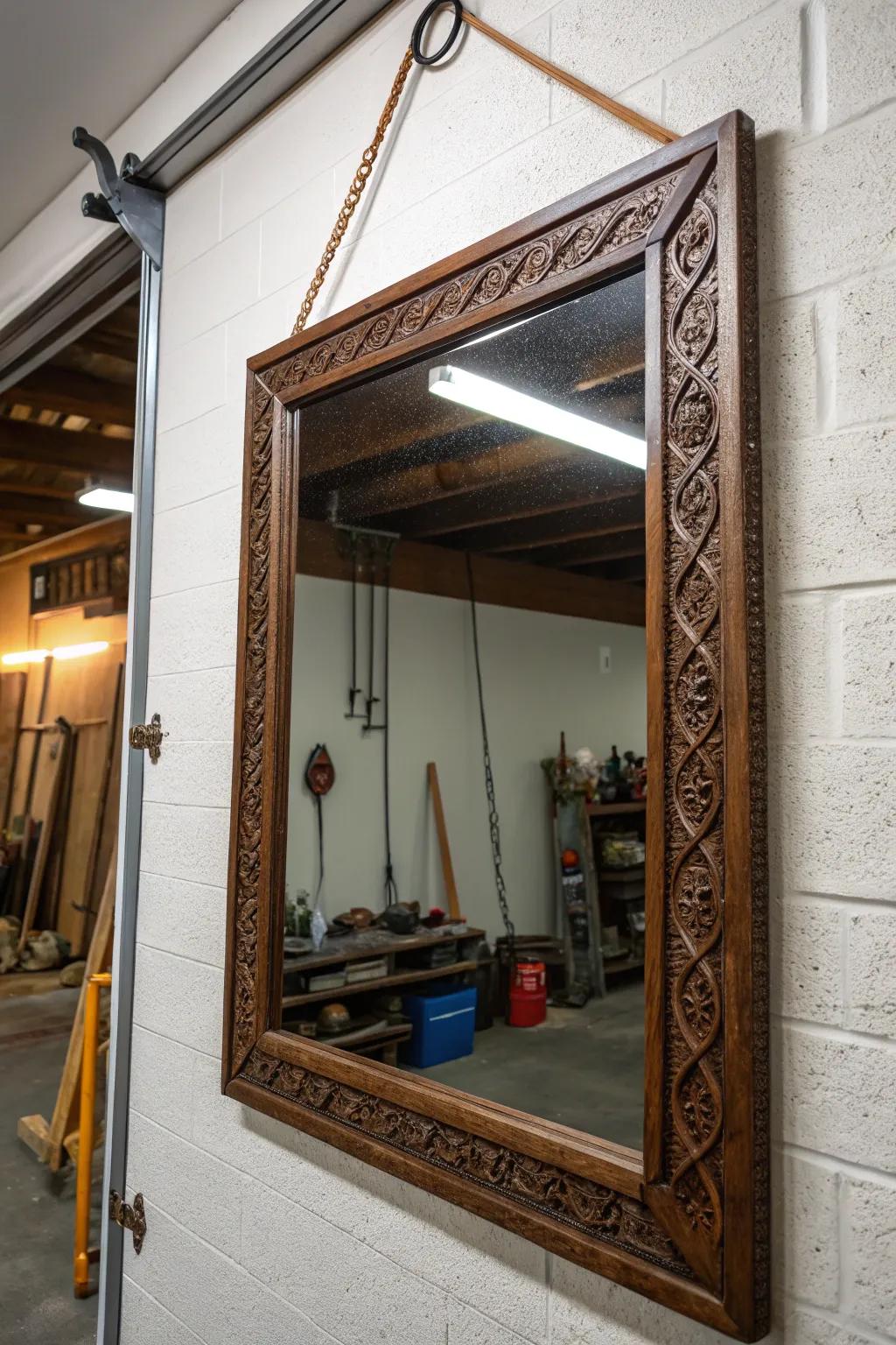 Illuminate and Expand: Transform your garage with the magic of a well-placed mirror.