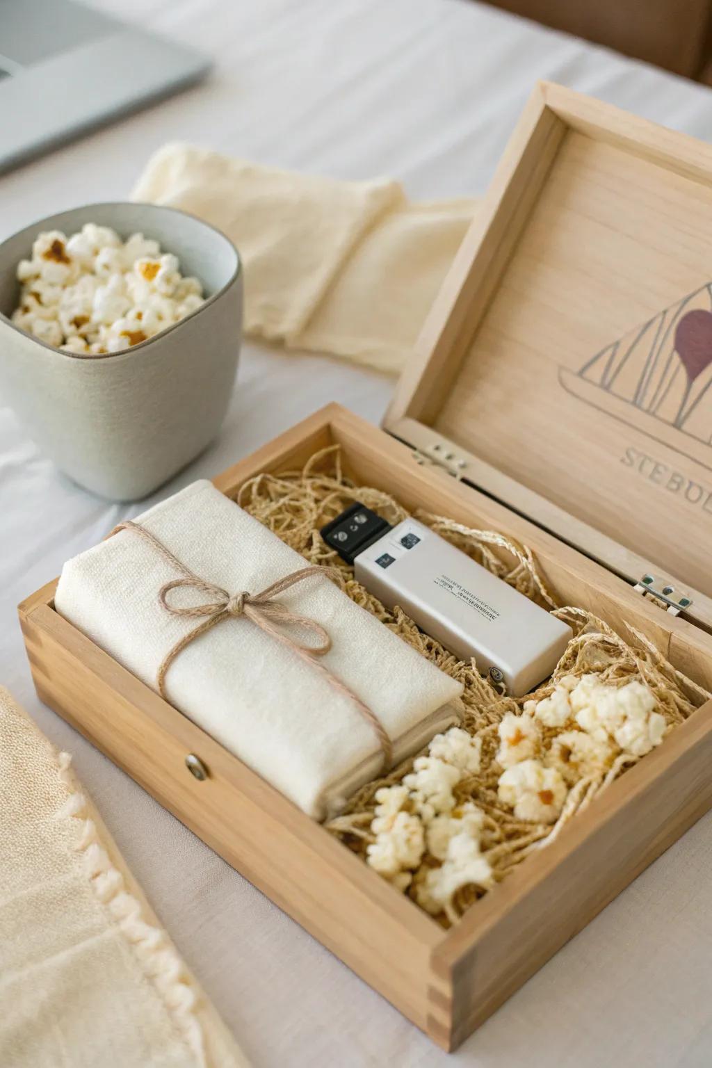 Craft the perfect themed gift box for a cozy movie night in!