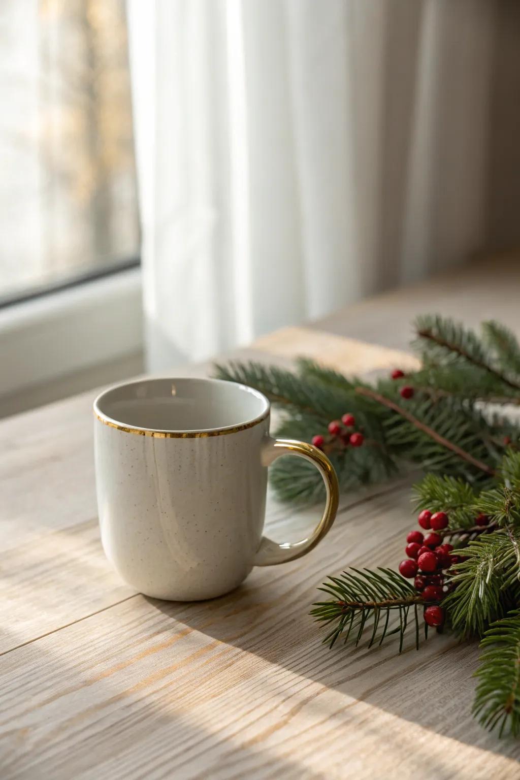 Embrace the beauty of simplicity with this elegantly crafted Christmas mug. Perfect for a touch of festive cheer!