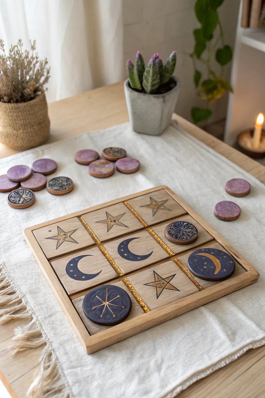 Discover the magic in every move with this mystical clay tic tac toe board, perfect for adding a touch of enchantment to your minimalist decor.