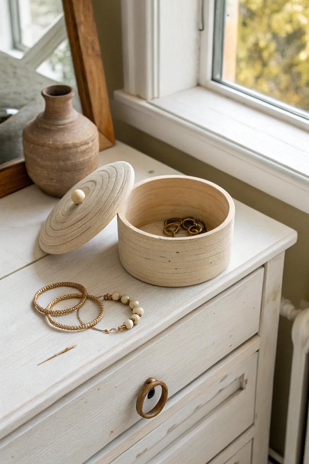 Embrace simplicity and elegance with this handcrafted coil pottery jewelry box, a perfect blend of Scandinavian minimalism and boho charm.