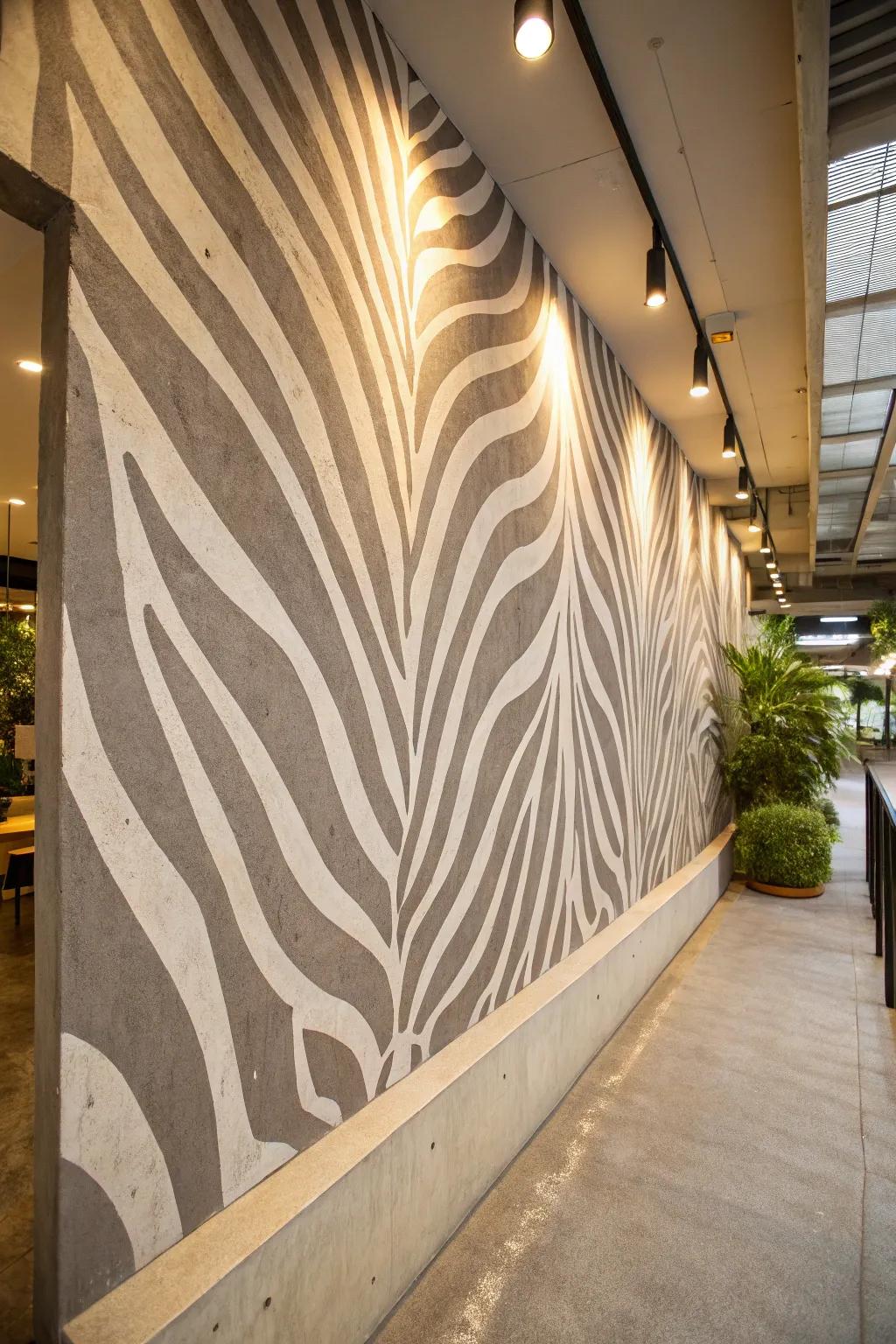 Add a chic twist to your space with unexpected zebra stripes on concrete.