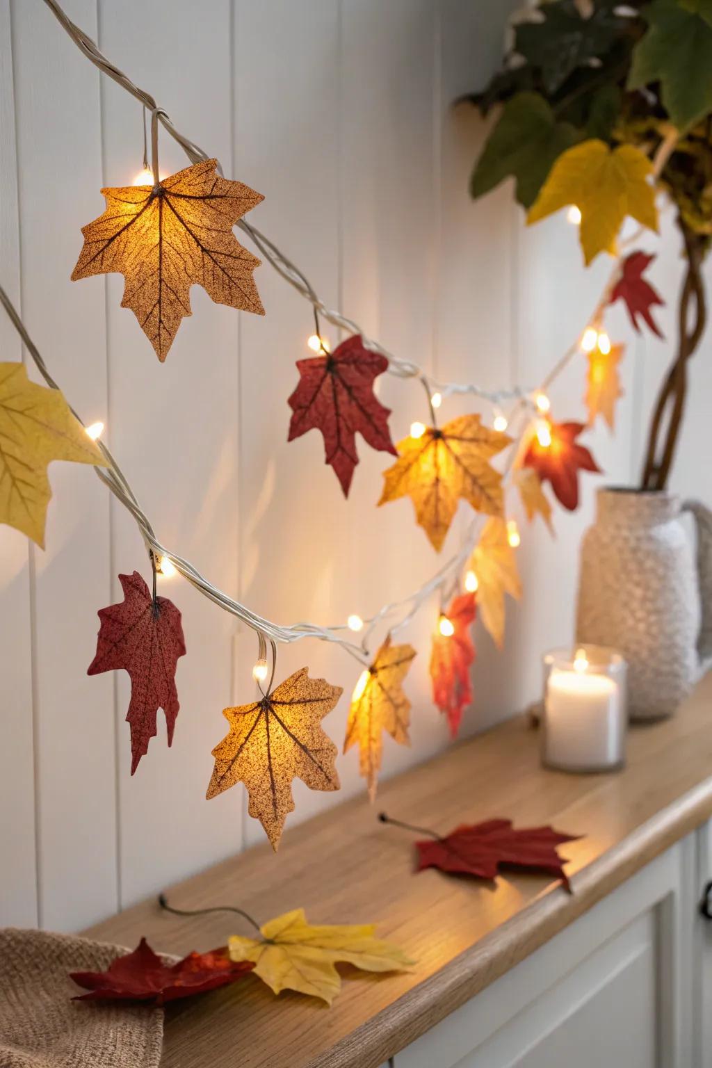 Illuminate your Thanksgiving with enchanting Autumn Leaf String Lights, blending Scandinavian simplicity with boho charm.