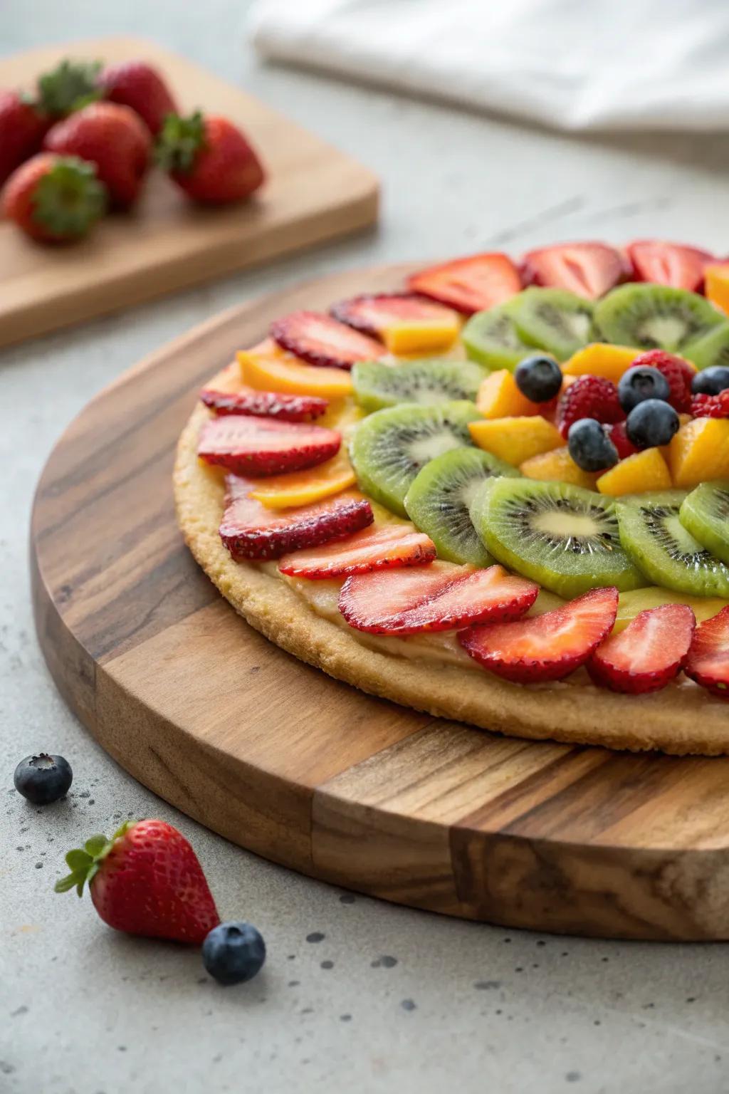 Unleash your creativity with this stunning abstract fruit pizza masterpiece!