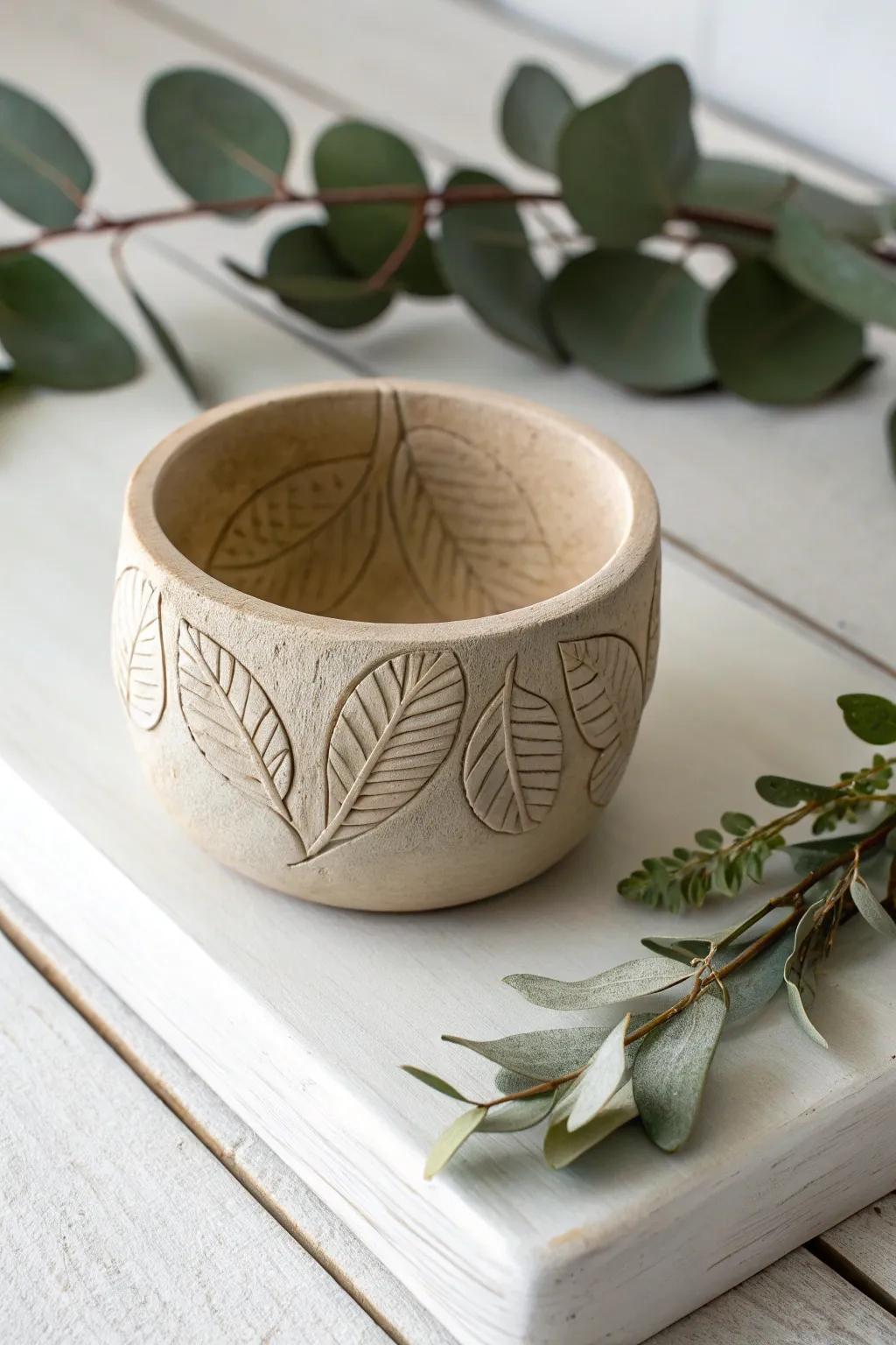 Embrace nature's artistry with these charming leaf-impressed pinch pots.