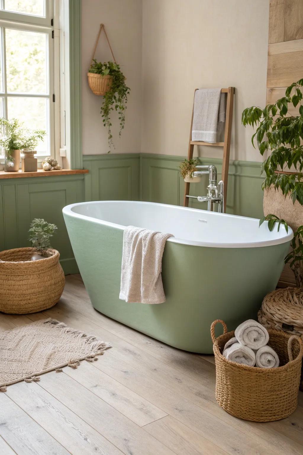 Transform your bathroom into a serene sanctuary with a statement bathtub that reflects your unique style. 🌿🛁 #ScandinavianElegance #BohoChic