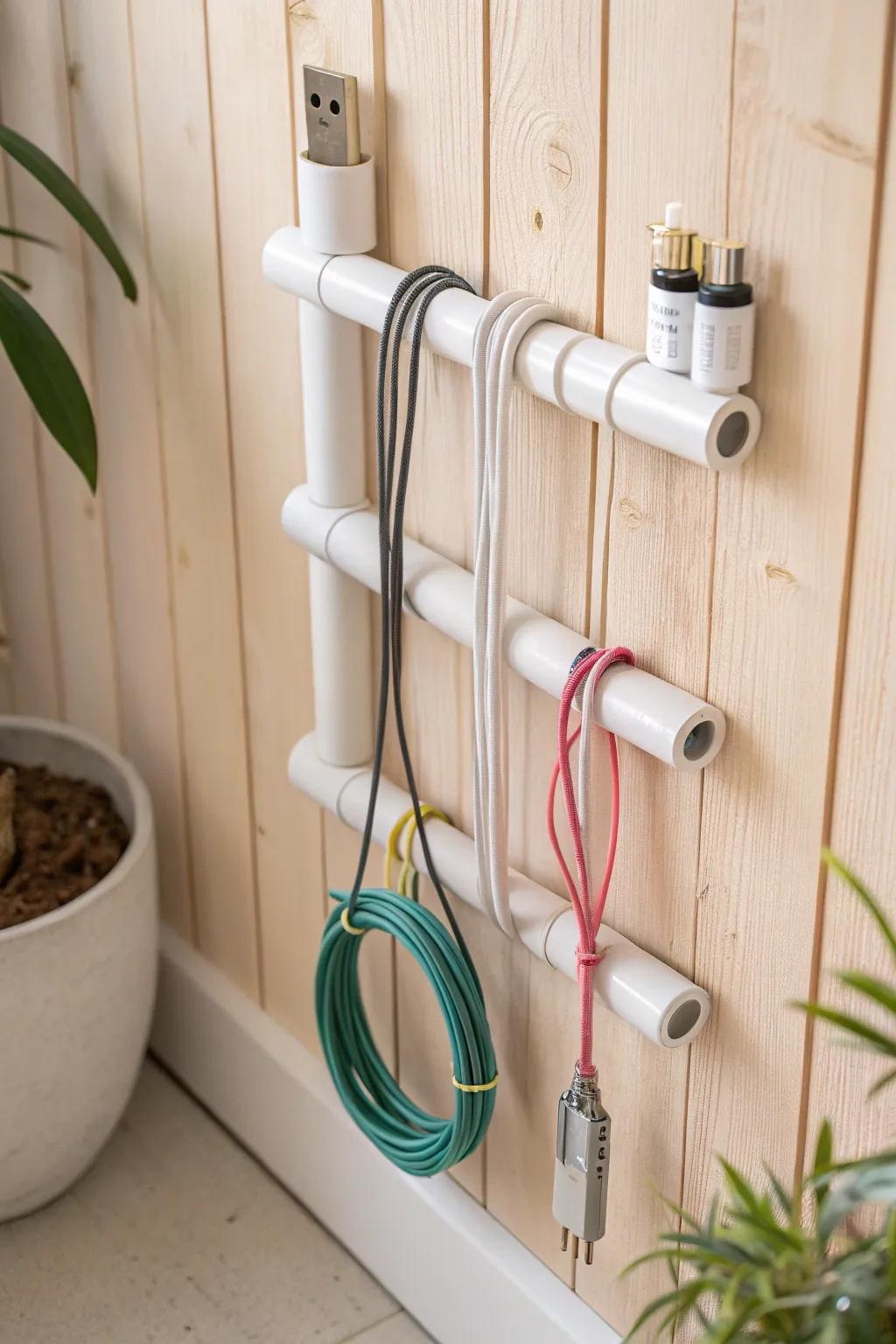 Transform your space with this chic DIY PVC pipe cord holder – where simplicity meets style!