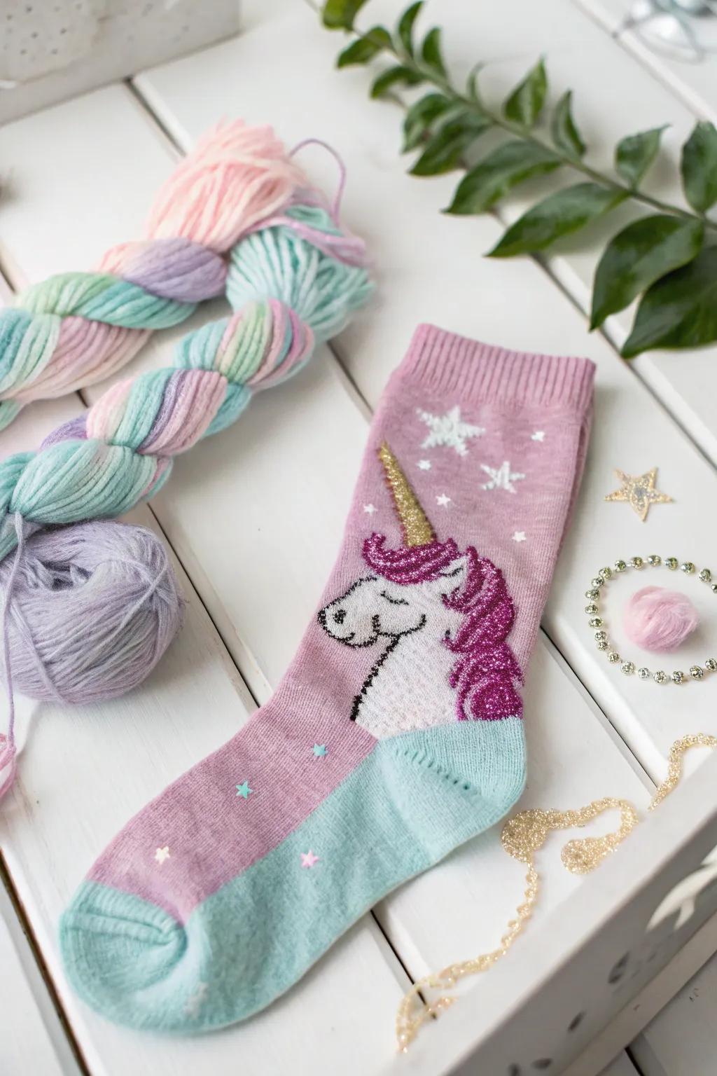 Bring a touch of magic to your step with these enchanting DIY unicorn socks!