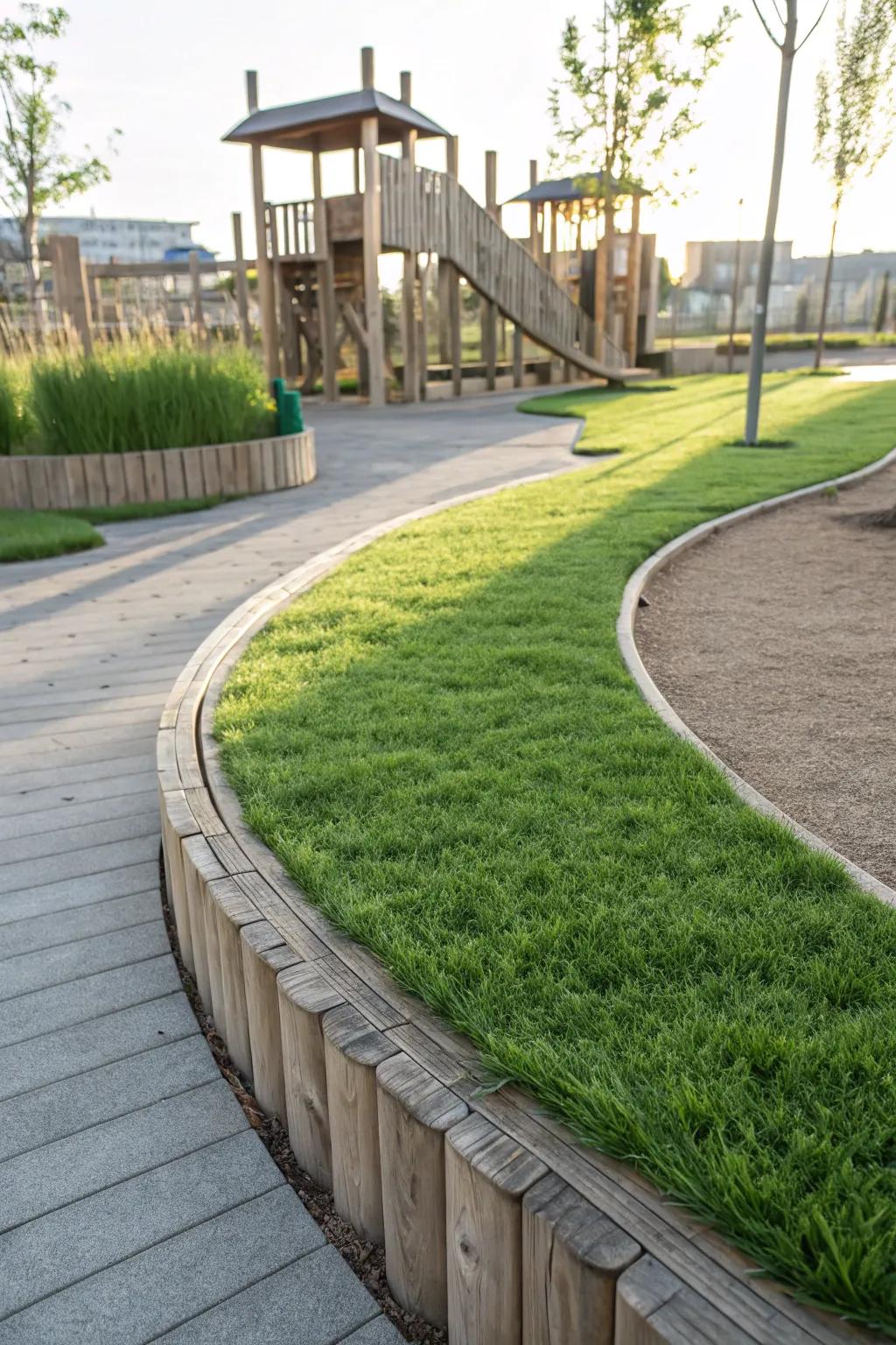 Embrace nature with a soft grass border for your playground—where simplicity meets natural beauty.