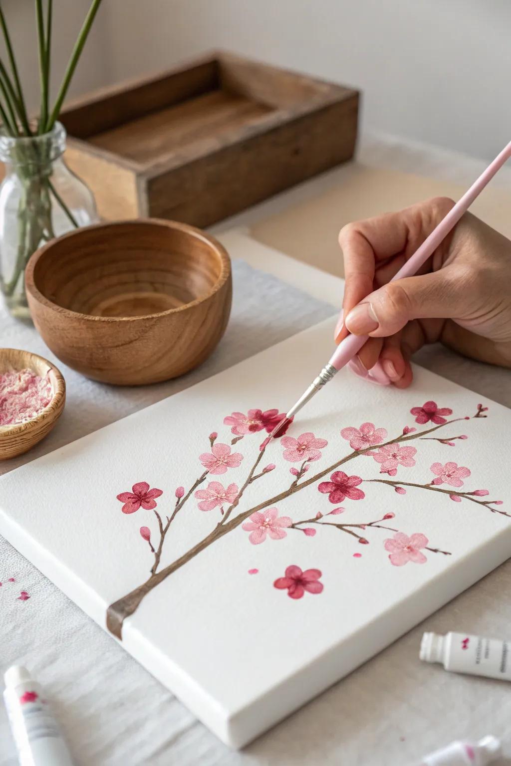 Create delicate cherry blossoms with just a Q-tip for a touch of springtime elegance.