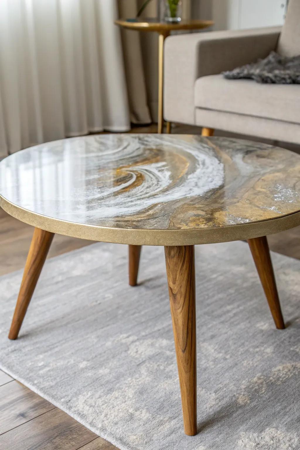 Elevate your living room with this stunning metallic epoxy coffee table—where elegance meets simplicity.