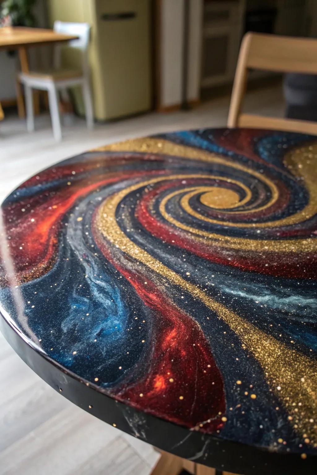 Capture the cosmos on your table with this stunning blend of metallic powders and epoxy.