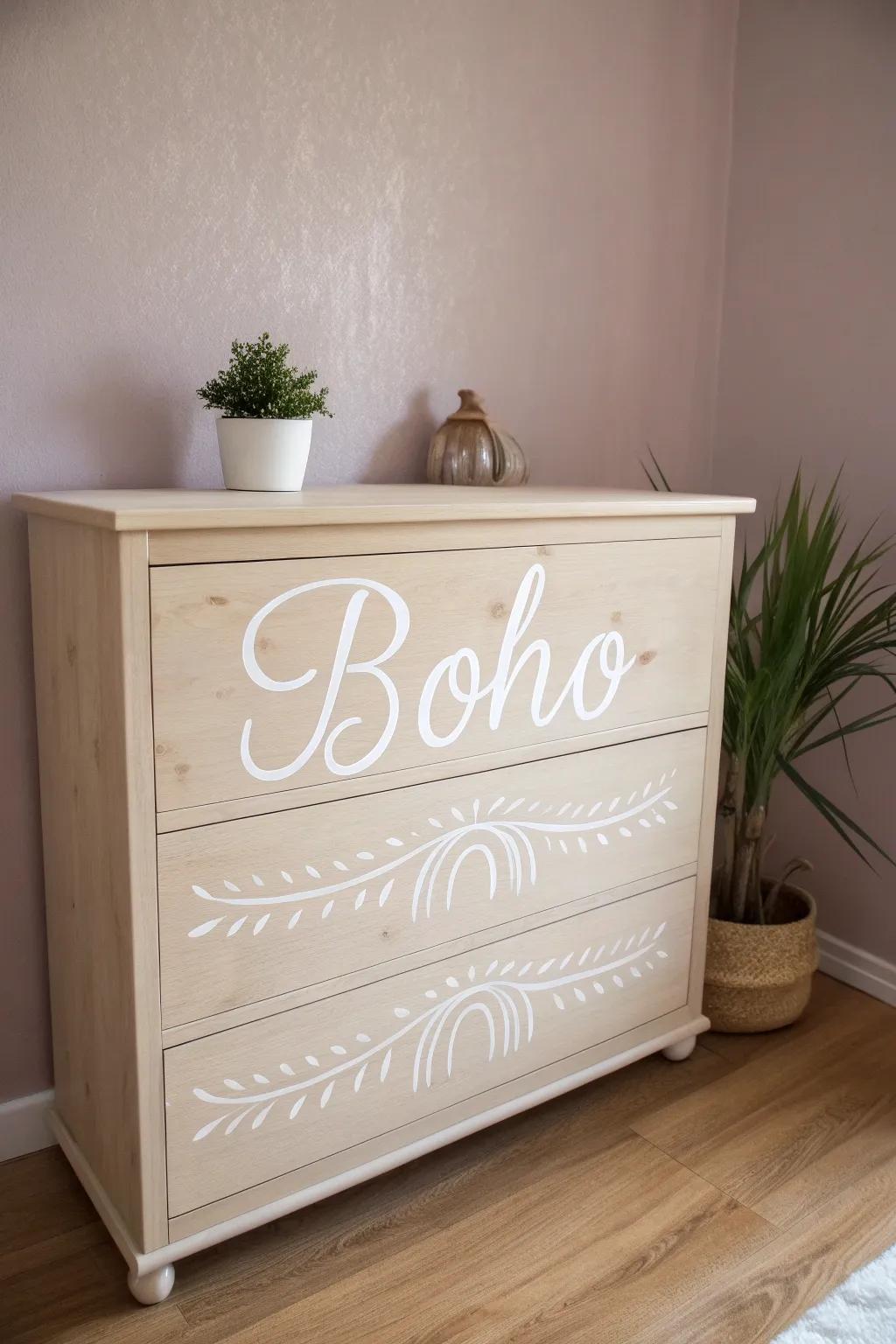 Transform your dresser into a canvas of inspiration with hand-painted quotes that speak to your soul.