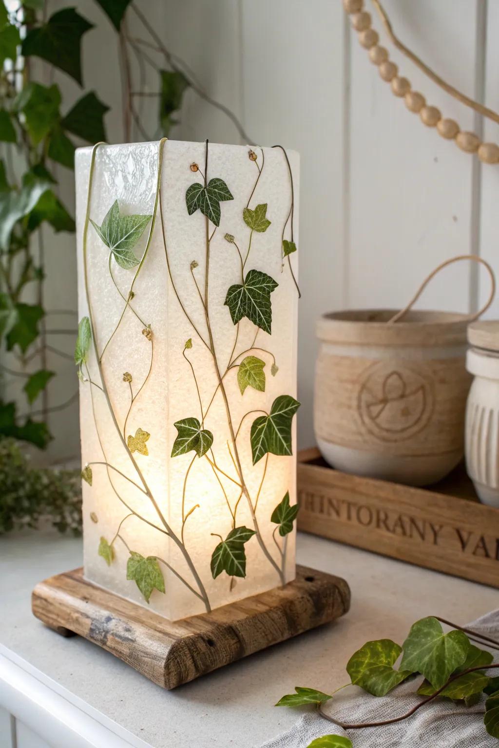 Bring the serenity of nature indoors with this elegant botanical fused glass night light, where craftsmanship meets simplicity.